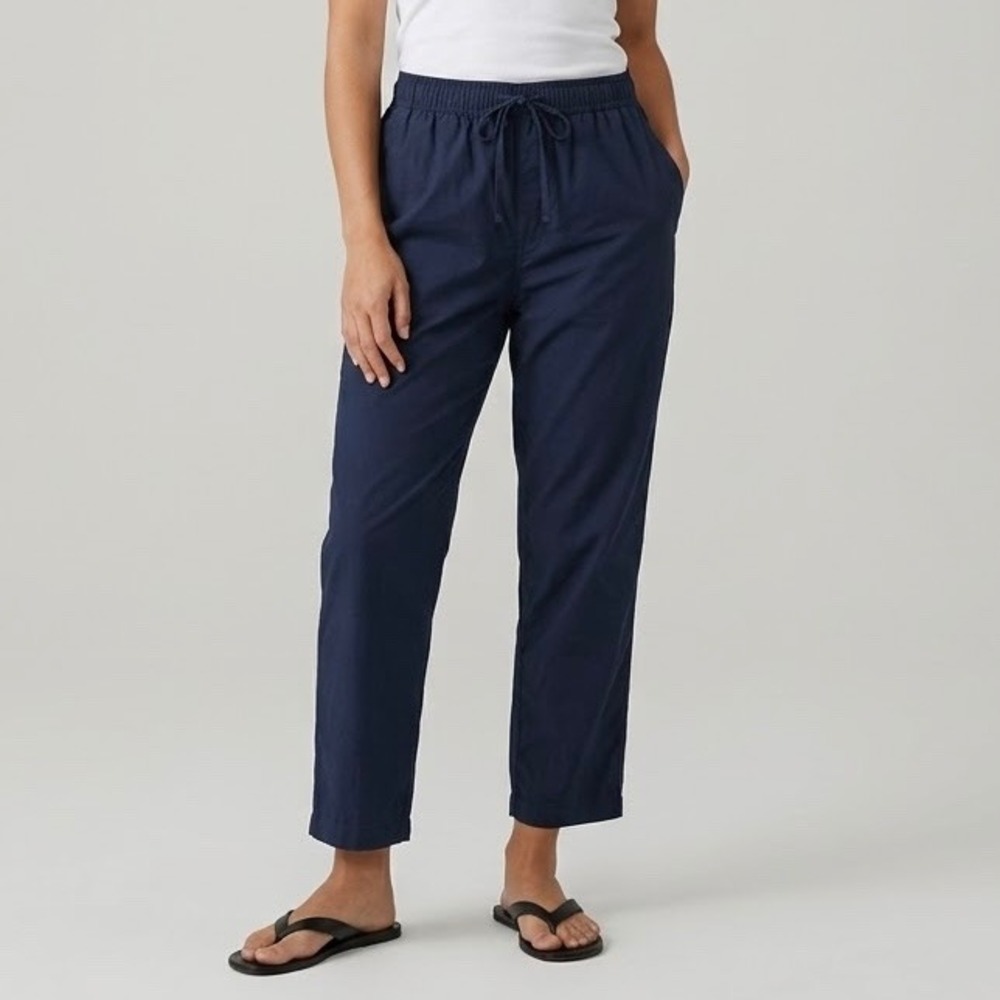 Quince Womens Navy Blue 100% Organic Cotton Poplin Pull On Pants Size Medium